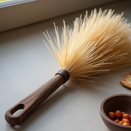 Long-handled BBQ basting mop with a natural fibre head